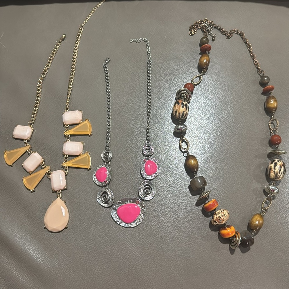 Vintage Lot Bib Necklaces hot pink signed ETC 90s Y2K Jewelry Necklace